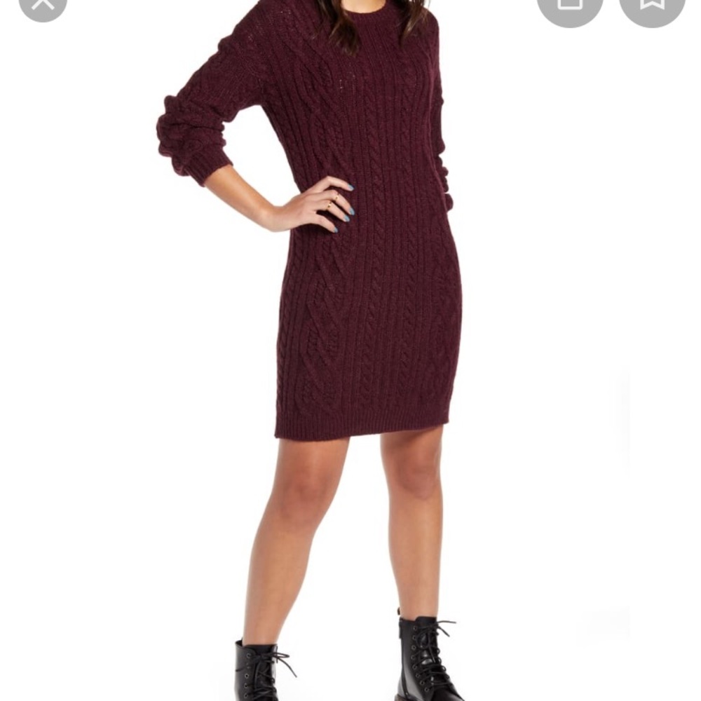 BP. Burgundy Cable Knit Long Sleeve Sweater Dress